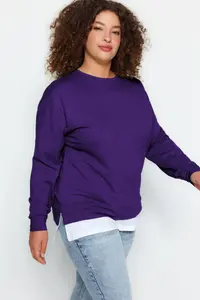 Trendyol Curve Purple Thin Knitting Plus Size Sweatshirt with T-Shirt Bottom Look
