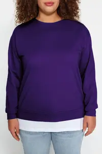 Trendyol Curve Purple Thin Knitting Plus Size Sweatshirt with T-Shirt Bottom Look - Image 2