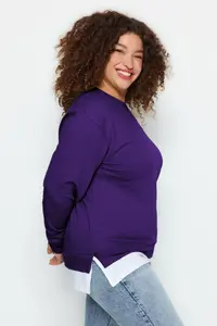 Trendyol Curve Purple Thin Knitting Plus Size Sweatshirt with T-Shirt Bottom Look - Image 3