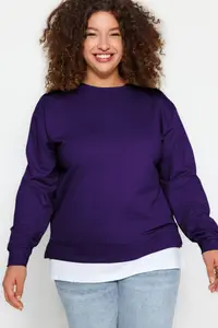 Trendyol Curve Purple Thin Knitting Plus Size Sweatshirt with T-Shirt Bottom Look - Image 4