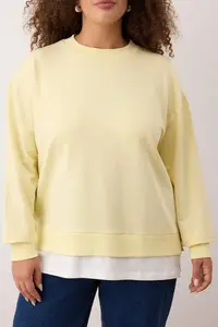 Trendyol Curve Yellow Thin Knitting Plus Size Sweatshirt with T-Shirt Outer Look - Image 3