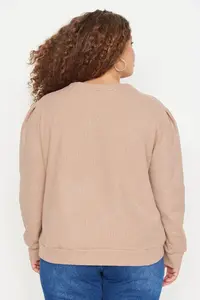 Trendyol Curve Stone Crew Neck Thessaloniki Thin Knitting Plus Size Sweatshirt - Image 4