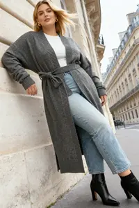 Trendyol Curve Anthracite Oversized/Bol Cut Knitwear Cardigan