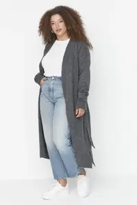Trendyol Curve Anthracite Oversized/Bol Cut Knitwear Cardigan - Image 5