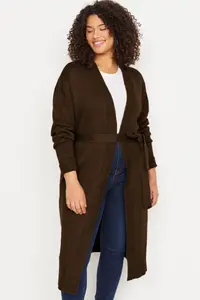 Trendyol Curve Brown Oversized/Bol Cut Knitwear Cardigan - Image 2