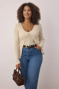 Trendyol Curve Beige V-neck Binding Detailed Thin Knitwear Cardigan&Tank Top Set