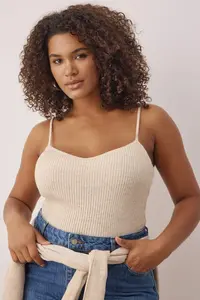 Trendyol Curve Beige V-neck Binding Detailed Thin Knitwear Cardigan&Tank Top Set - Image 2