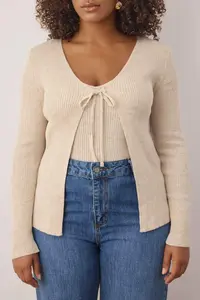 Trendyol Curve Beige V-neck Binding Detailed Thin Knitwear Cardigan&Tank Top Set - Image 3