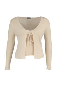 Trendyol Curve Beige V-neck Binding Detailed Thin Knitwear Cardigan&Tank Top Set - Image 9