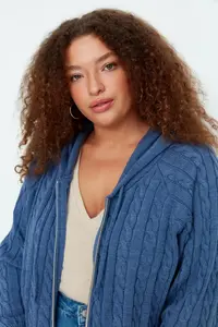 Trendyol Curve Indigo Hooded Zippered Knitwear Cardigan - Image 2
