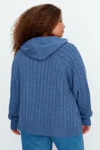 Trendyol Curve Indigo Hooded Zippered Knitwear Cardigan - Image 5