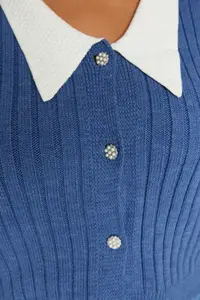 Trendyol Curve Indigo Ribbed Collar Detailed Buttoned Knitwear Cardigan - Image 4