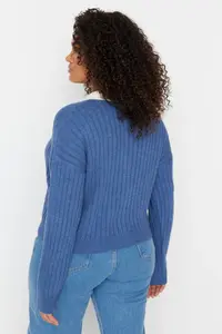Trendyol Curve Indigo Ribbed Collar Detailed Buttoned Knitwear Cardigan - Image 5