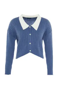 Trendyol Curve Indigo Ribbed Collar Detailed Buttoned Knitwear Cardigan - Image 6