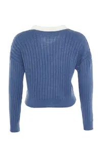 Trendyol Curve Indigo Ribbed Collar Detailed Buttoned Knitwear Cardigan - Image 7