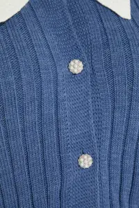 Trendyol Curve Indigo Ribbed Collar Detailed Buttoned Knitwear Cardigan - Image 8