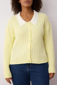 Trendyol Curve Yellow Ribbed Collar Detailed Buttoned Knitwear Cardigan - Image 3
