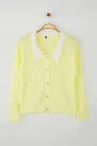 Trendyol Curve Yellow Ribbed Collar Detailed Buttoned Knitwear Cardigan - Image 5