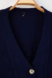 Trendyol Curve Navy Blue Hair Knitting Detailed V-neck buttoned Knitwear Cardigan - Image 7