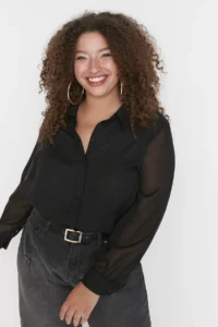 Trendyol Curve Black Long Sleeve buttoned Siphon Weaving Plus Size Shirt - Image 2