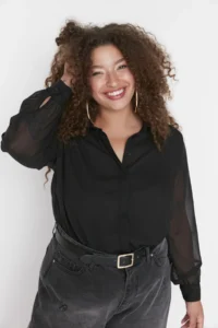 Trendyol Curve Black Long Sleeve buttoned Siphon Weaving Plus Size Shirt - Image 4