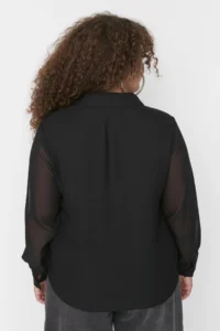 Trendyol Curve Black Long Sleeve buttoned Siphon Weaving Plus Size Shirt - Image 5