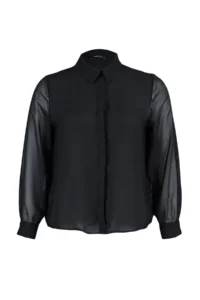 Trendyol Curve Black Long Sleeve buttoned Siphon Weaving Plus Size Shirt - Image 7