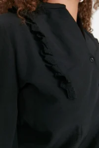 Trendyol Curve Black Tippet Balloon Kollu Frilly Weaving Plus Size Shirt - Image 3
