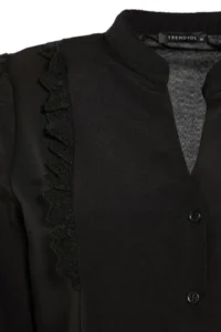 Trendyol Curve Black Tippet Balloon Kollu Frilly Weaving Plus Size Shirt - Image 7