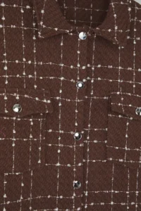 Trendyol Curve Brown Tweed Long Sleeve Winter Weaving Plus Size Shirt/Jacket - Image 6