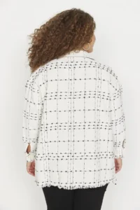Trendyol Curve White Tweed Long Sleeve Winter Weaving Plus Size Shirt/Jacket - Image 5