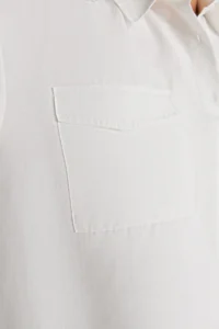 Trendyol Curve Ecru Cotton Long Sleeve double pocket Skirt slit Poplin Weaving Plus Size Shirt - Image 2
