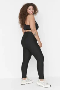 Trendyol Curve Black High Waist Ribbed Knitting Plus Size Leggings - Image 2