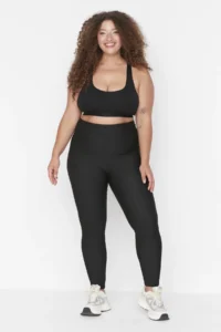 Trendyol Curve Black High Waist Ribbed Knitting Plus Size Leggings - Image 3