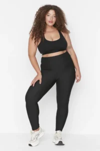 Trendyol Curve Black High Waist Ribbed Knitting Plus Size Leggings - Image 4