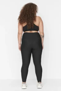 Trendyol Curve Black High Waist Ribbed Knitting Plus Size Leggings - Image 7