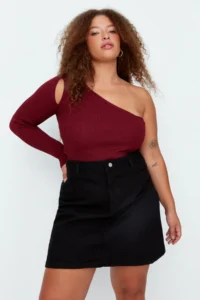 Trendyol Curve Black High Waist 100% Cotton A Shape denim Skirt - Image 2