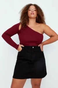 Trendyol Curve Black High Waist 100% Cotton A Shape denim Skirt - Image 3