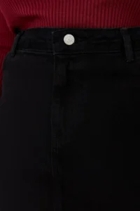Trendyol Curve Black High Waist 100% Cotton A Shape denim Skirt - Image 4