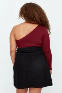 Trendyol Curve Black High Waist 100% Cotton A Shape denim Skirt - Image 5