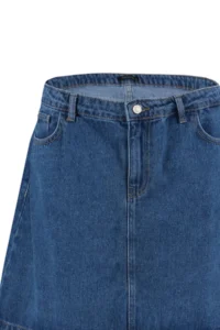 Trendyol Curve Mavi High Waist 100% Non-Stretch Cotton A Shape denim Skirt - Image 13
