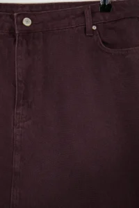 Trendyol Curve Burgundy High Waist 100% Non-Stretch Cotton A Shape denim Skirt - Image 2