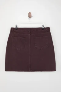 Trendyol Curve Burgundy High Waist 100% Non-Stretch Cotton A Shape denim Skirt - Image 3