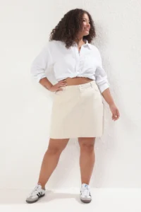 Trendyol Curve Ecru High Waist 100% Cotton A Shape denim Skirt - Image 2