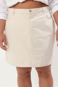 Trendyol Curve Ecru High Waist 100% Cotton A Shape denim Skirt - Image 3