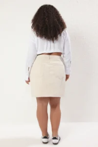 Trendyol Curve Ecru High Waist 100% Cotton A Shape denim Skirt - Image 4
