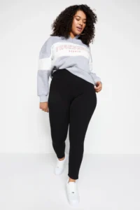 Trendyol Curve Black High Waist Ribbed Knitting Plus Size Leggings with Fleece Inside - Image 2