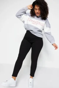 Trendyol Curve Black High Waist Ribbed Knitting Plus Size Leggings with Fleece Inside - Image 3
