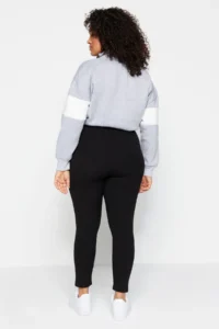 Trendyol Curve Black High Waist Ribbed Knitting Plus Size Leggings with Fleece Inside - Image 5