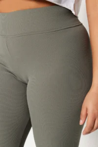 Trendyol Curve Khaki High Waist Ribbed Knitting Plus Size Leggings with Fleece - Image 4